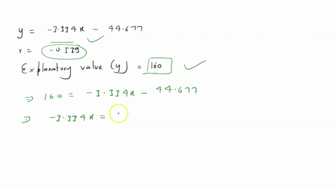 you-run-a-regression-analysis-on-a-bivariate-two-variable-set-of-data-you-obtain-the-regression-equation-y-3334-x-44677-with-a-correlation-coefficient-of-r-0539-you-want-to-predict-what-value-on-avera