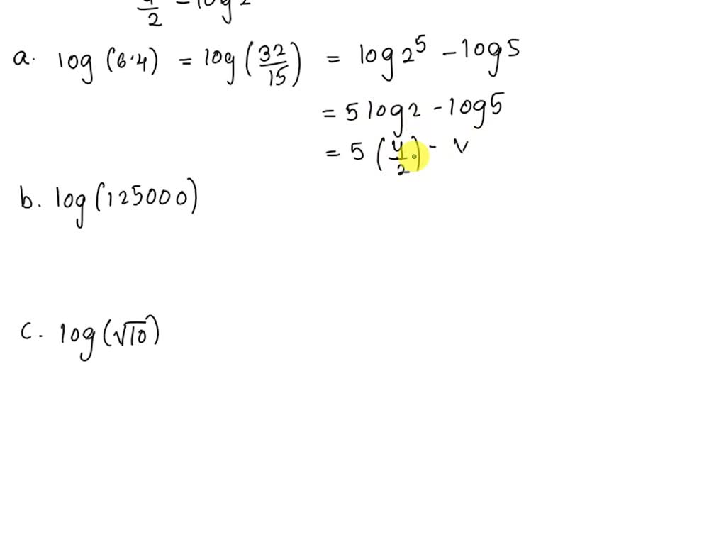 Suppose that u = log(4) and v = log(5). Find possible formulas for the ...