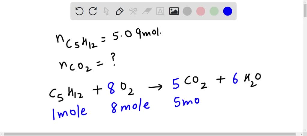 SOLVED: If 5.09 moles of pentane reacts with oxygen acording to the ...