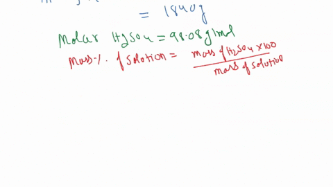 a-solution-of-h2so4-has-a-density-of-184gml-and-is-96h2so4ww-fw-9808gmol-calculate-the-molality-and-molarity-59495