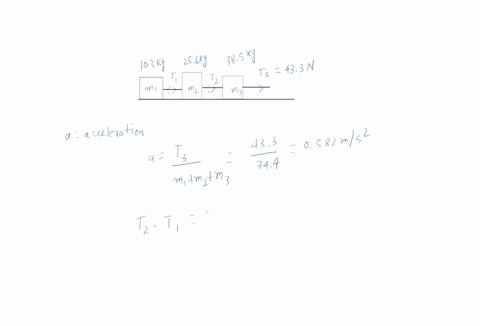 in-the-figure-three-connected-blocks-are-pulled-to-the-right-on-a-horizontal-frictionless-table-by-a-force-of-magnitude-t3-433-n-if-m1-103-kg-m2-256-kg-and-m3-385-kg-calculate-a-the-magnitud-16137
