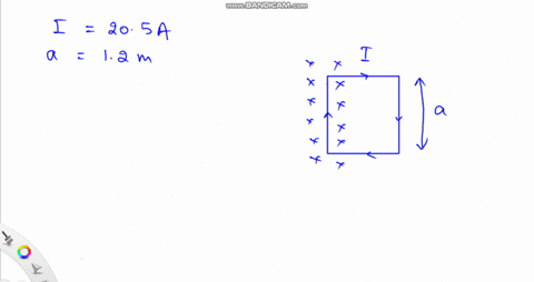 an-electric-current-of-205-amperes-flows-clockwise-in-a-square-wire-circuit-12-meters-on-a-side-the-left-most-segment-of-wire-is-immersed-in-a-magnetic-field-of-04-tesla-which-points-into-th-46747