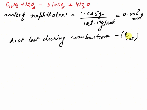 mothballs-are-composed-primarily-of-the-hydrocarbon-naphthalene-c10h8-when-1025-g-of-naphthalene-is-burned-in-a-bomb-calorimeter-the-temperature-rises-from-2425-c-to-3233-c-find-erxn-for-the-86233