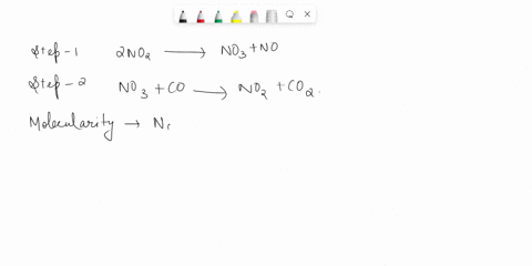 the-gas-phase-reaction-of-carbon-monoxide-with-nitrogen-dioxide-is-believed-to-occur-by-the-following-mechanism-step-1-2-no2-no3-no-step-2-no3-co-no2-co2-a-identify-the-molecularity-of-each-41444