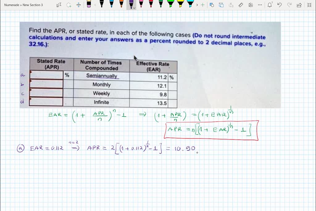 SOLVED Find the APR, stated rate, in each of the following cases (Do