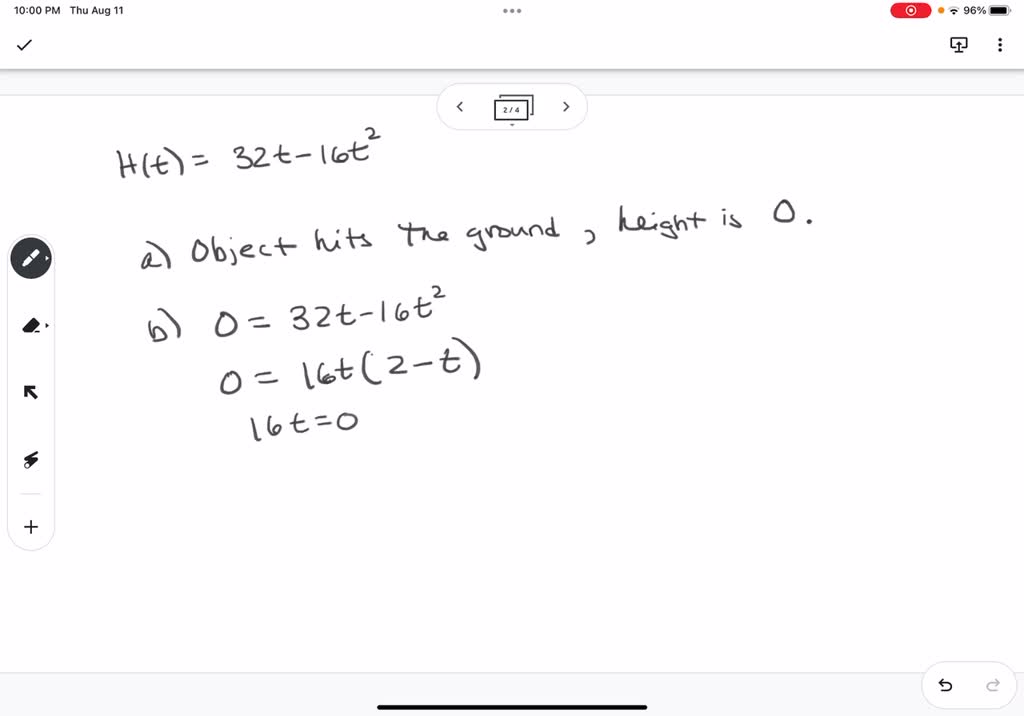 SOLVED: If an object is thrown upward with an initial velocity of 32 ft ...