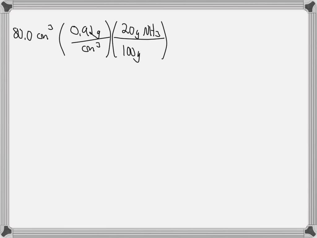 SOLVED: What is the mass of NH3 in a 80.0-cm3 sample that has a density ...