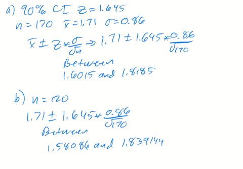 in-a-simple-random-sample-of-170-households-the-sample-mean-number-of-personal-computers-was171-assume-the-population-standard-deviation-is-086-a-construct-a-90-confidence-interval-for-the-m-45811