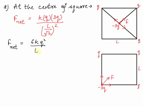 three-identical-point-charges-q-are-placed-at-each-of-three-corners-of-a-square-of-side-l-find-the-4-96614