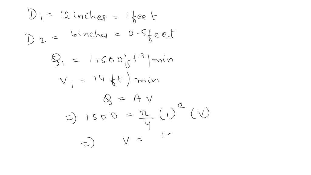 SOLVED The airflow through a 12inch diameter duct is 250 cfm (ft3/min). What is the average