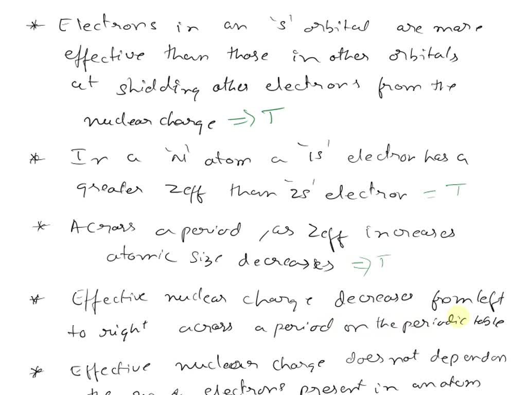 SOLVED Classify each statement about effective nuclear charge, Zeff as