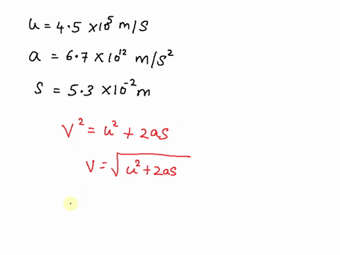 an-electron-is-moving-in-a-straight-line-with-a-velocity-of-45x105-ms-it-enters-a-region-53cm-long-where-it-undergoes-an-acceleration-of-67x1012-ms2-along-the-same-straight-line-what-is-the-63137