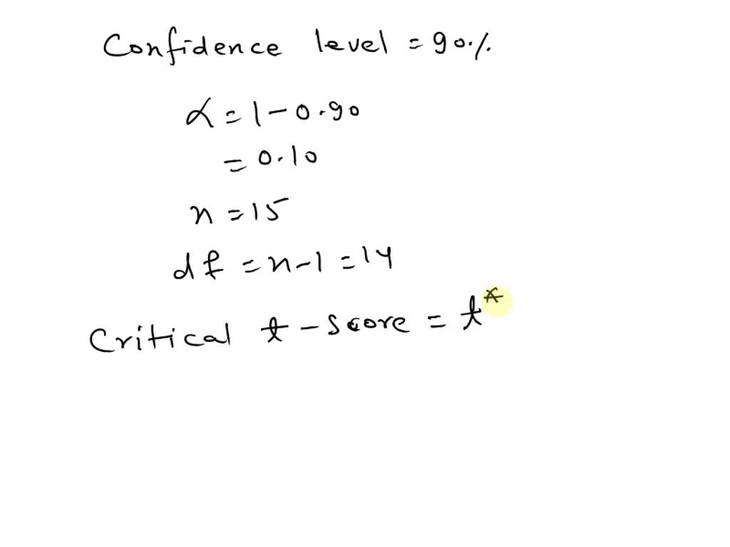 SOLVED For a confidence level of 90 with a sample size of 15, find