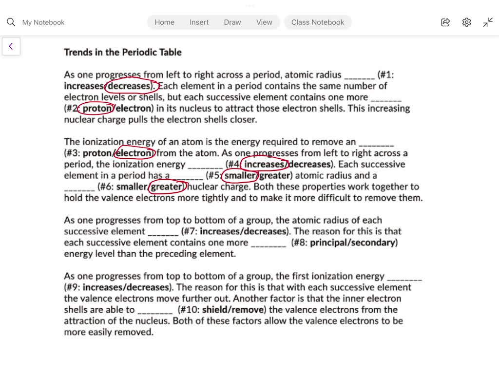 SOLVED Trends in the Periodic Table As one progresses from left