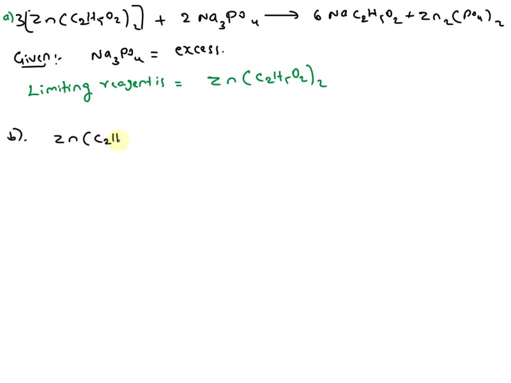 SOLVED Consider the following chemical reaction 3 Zn(C₂H₃O₂)₂(aq) + 2