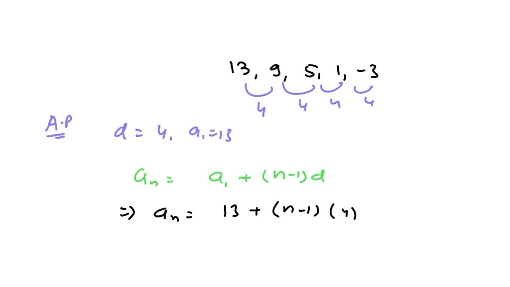 SOLVED: The first five terms of a sequence are shown below. 13 9 5 1 -3 ...