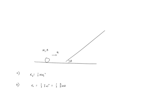 a-solid-unlform-sphere-of-mass-m-and-radius-rolls-without-slipping-at-constant-speed-ve-on-3-enter-a-inclined-section-of-the-surface-with-an-angle-above-raugh-horizontal-surface-before-the-h-13782