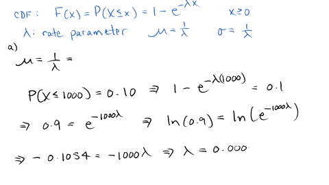 the-time-till-failure-of-an-electronic-component-has-an-exponential-distribution-and-it-is-known-that-10-of-components-have-failed-by-1000-hoursa-find-the-mean-and-standard-deviation-of-the-71342
