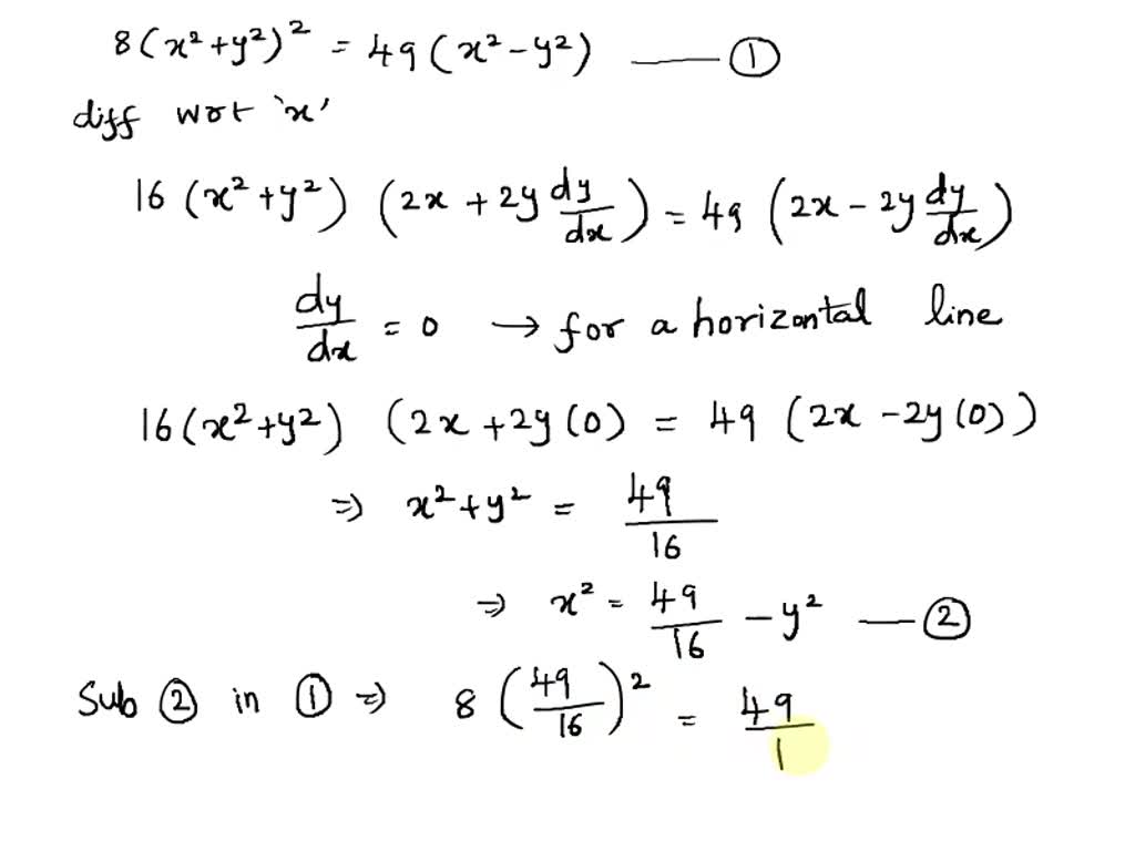 SOLVED: Find the points on the lemniscate where the tangent is ...