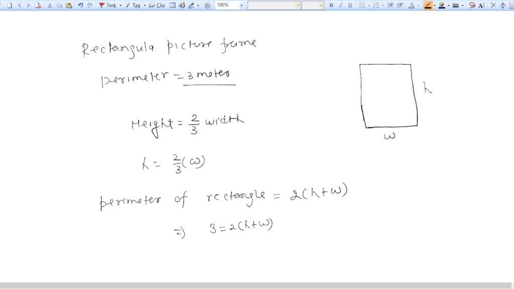SOLVED A rectangular picture frame has a perimeter of 3 meters. The height of the frame is 2/3