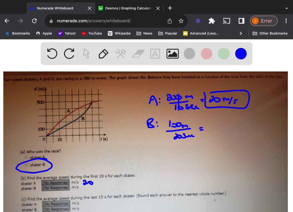 Two speed skaters, A and B, are racing in a 500 m event. The graph