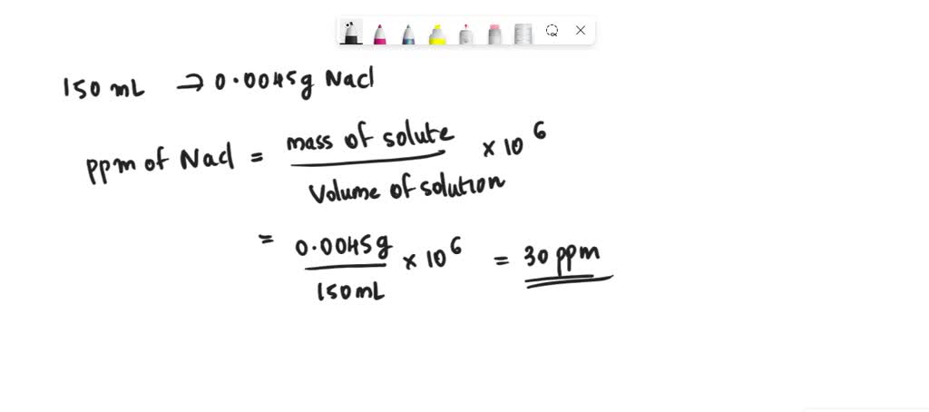 SOLVED: 150 mL of an aqueous sodium chloride solution contains 0.0045 g ...