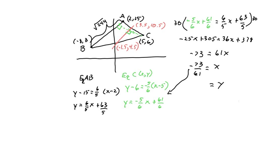 SOLVED: The vertices of a triangle are A(2,15), B(-8,3), and C(5,6). A ...