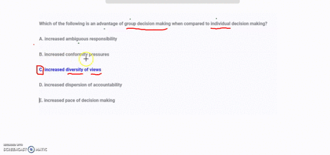 which-of-the-following-is-an-advantage-of-group-decision-making-when-compared-to-individual-decision-making-a-increased-ambiguous-responsibility-b-increased-conformity-pressures-c-increased-52328