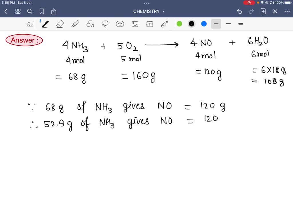 SOLVED Ammonia reacts with diatomic ANH3 502 oxygen t0 form ANO + 6H2O