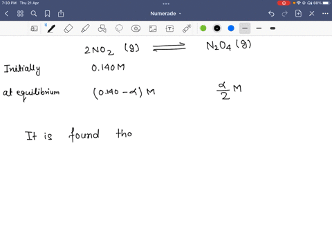 consider-the-equilibrium-rcaction-nozg-n2o4g-sample-of-pure-no2g-of-concentration-0140-m-allowed-t0-come-equilibrium-it-is-then-found-that-500-of-the-nozg-has-reacted-to-form-nzo4g-what-is-t-57938