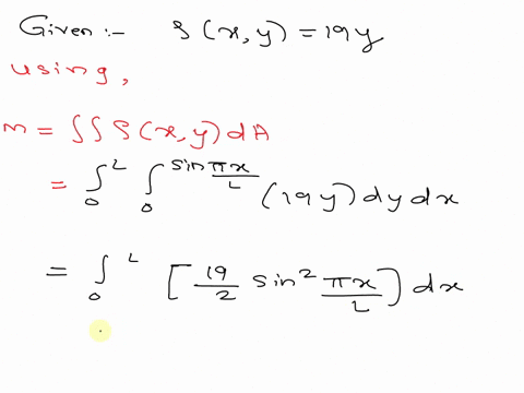 find-the-mass-and-center-of-mass-of-the-lamina-that-occupies-the-region-d-and-has-the-given-density-function-enter-your-answer-as-an-improper-fraction-d-tu0-v-sin-il-0-l-e-1y-19y-65333