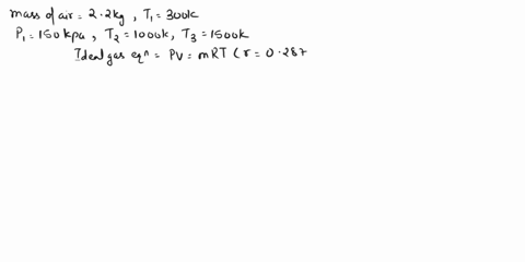 a-piston-cylinder-has-22-kg-of-air-at-300-k-and-150-kpa-it-is-now-heated-up-in-a-two-step-process-first-constant-volume-to-1000-k-state-2-then-followed-by-a-constant-pressure-process-to-1500-92898