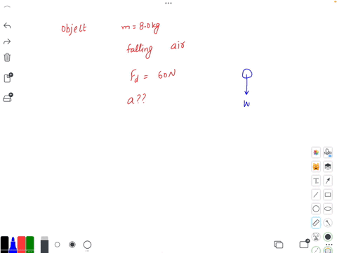 an-object-of-mass-80-kg-is-falling-vertically-through-the-air-the-drag-force-acting-on-the-object-is-60-n-what-is-the-best-estimate-of-the-acceleration-of-the-object-a-zero-b-25-mathrmm-mathrms-2-c-75