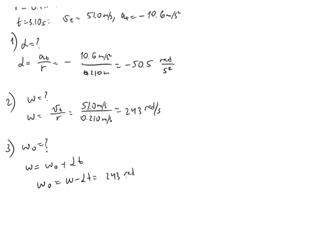 at-a-time-t-310-s-a-point-on-the-rim-of-a-wheel-with-a-radius-of-0210-m-has-a-tangential-speed-of-510-ms-as-the-wheel-slows-down-with-a-tangential-acceleration-of-constant-magnitude-106-ms2-12237