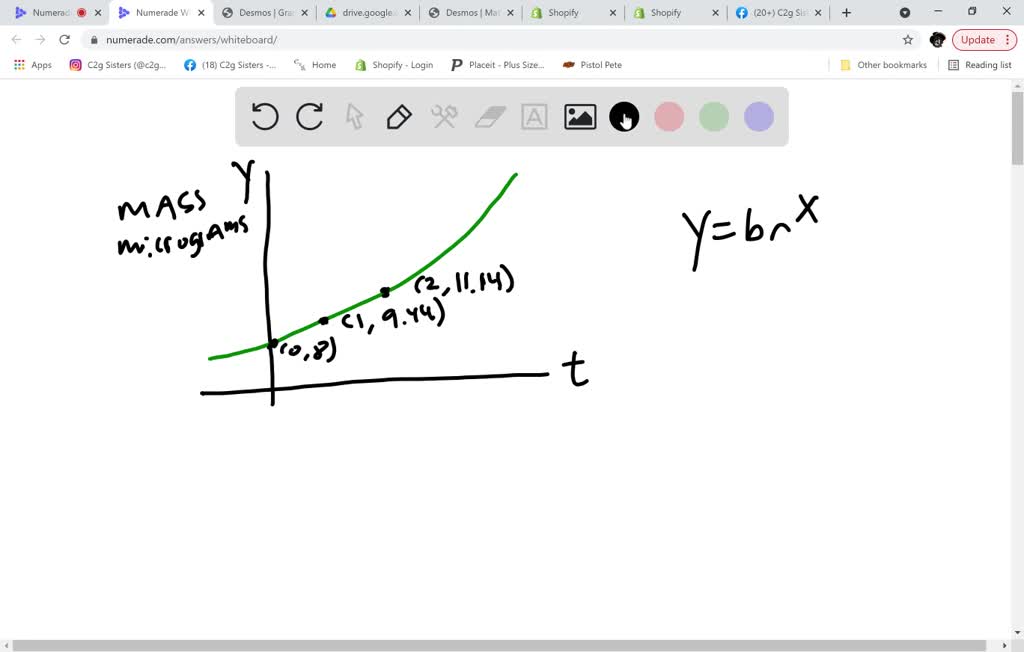 The following graph represents the mass of bacteria (in micrograms) in