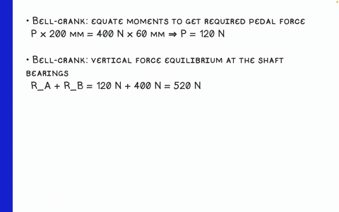consider-a-bell-crank-type-mechanism-depicted-in-the-accompanying-figure-determine-the-vertical-pedal-force-p-required-to-produce-a-tension-t-of-400-n-in-the-vertical-control-rod-and-the-reaction-forc