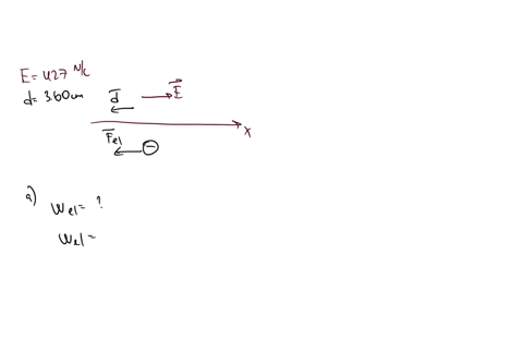 a-uniform-electric-field-of-magnitude-427-nc-pointing-in-the-positive-x-direction-acts-on-an-electron-which-is-initially-at-rest-the-electron-has-moved-360-cm-a-what-is-the-work-done-by-the-89337
