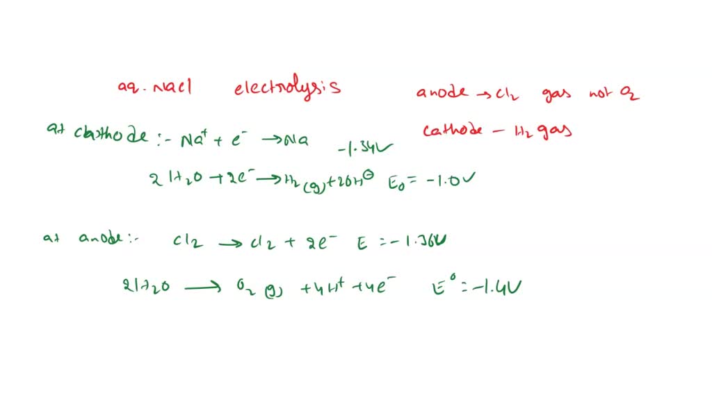 SOLVED: The Products Of Electrolysis Of Aqueous NaCl At The Respective ...