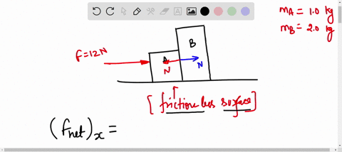 the-diagram-below-shows-a-horizontal-12-newton-force-being-applied-to-two-blocks-a-and-b-initially-at-rest-on-a-horizontal-frictionless-surface-block-a-has-a-mass-of-10-kilogram-and-block-b-39359