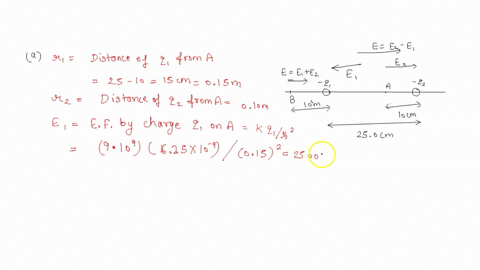 two-point-charges-are-separated-by-250-cm-see-the-figurefigure-1-assume-that-q1-625-nc-and-q2-125-nc-a-find-the-magnitude-of-the-net-electric-field-these-charges-produce-at-point-a-nc-b-find-27776