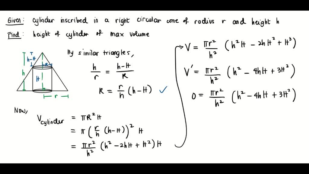 SOLVED: 3. Find the altitude of the cylinder of maximum volume which ...