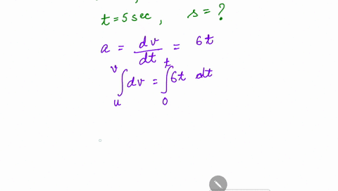 the-acceleration-of-a-particle-moving-along-a-straight-line-is-given-by-a-6t-where-a-is-in-ms2-and-t-is-in-seconds-at-t-0-the-particle-has-a-velocity-of-10ms-find-the-distance-traveled-by-th-56823