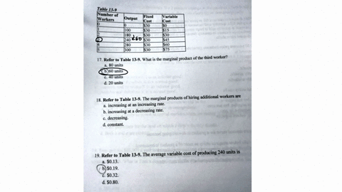 table-13-9-number-of-output-fixed-variable-workers-cost-cost-0-30-so-100-30-15-2-180-30-30-3-240-30-45-4-280-30-60-300-30-75-17-refer-to-table-13-9-what-is-the-marginal-product-of-the-third-94577