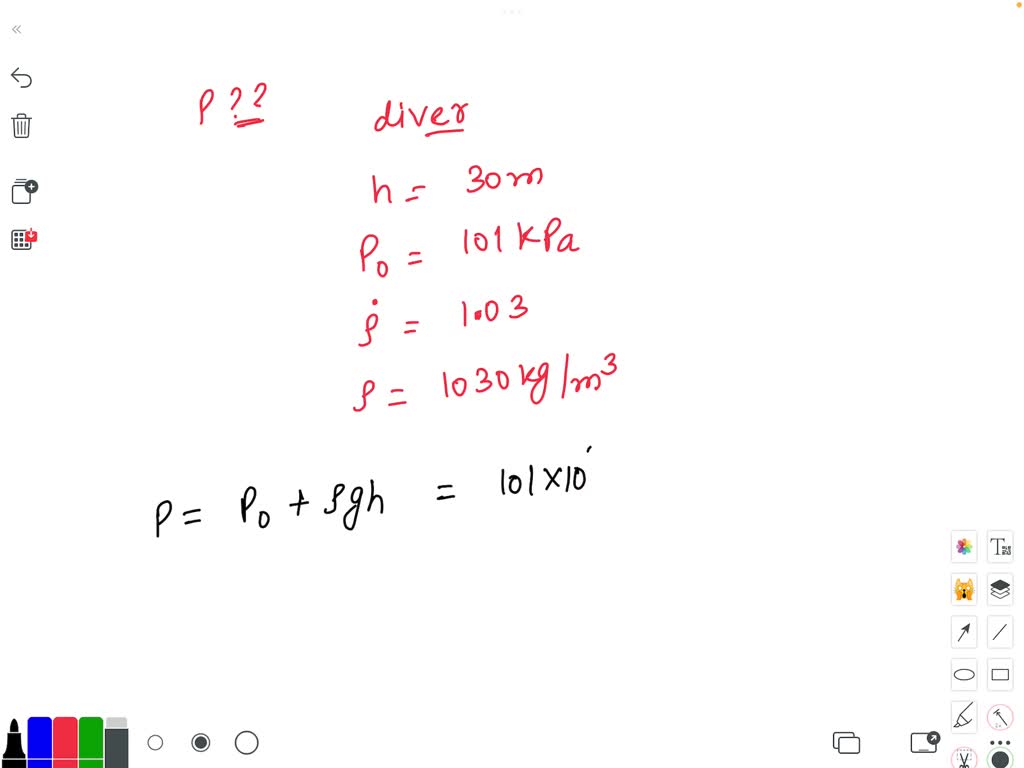 SOLVED determine the pressure exerted on a diver at 30m below the free