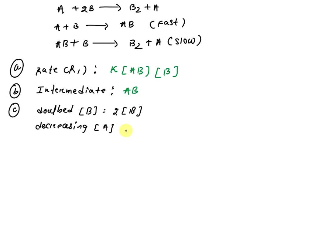 SOLVED: The reaction, A + 2B → B2 + A, proceeds by the following ...