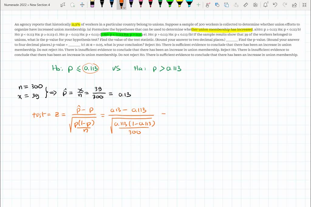 SOLVED: 1. Do all the steps for a full hypothesis test of the example ...