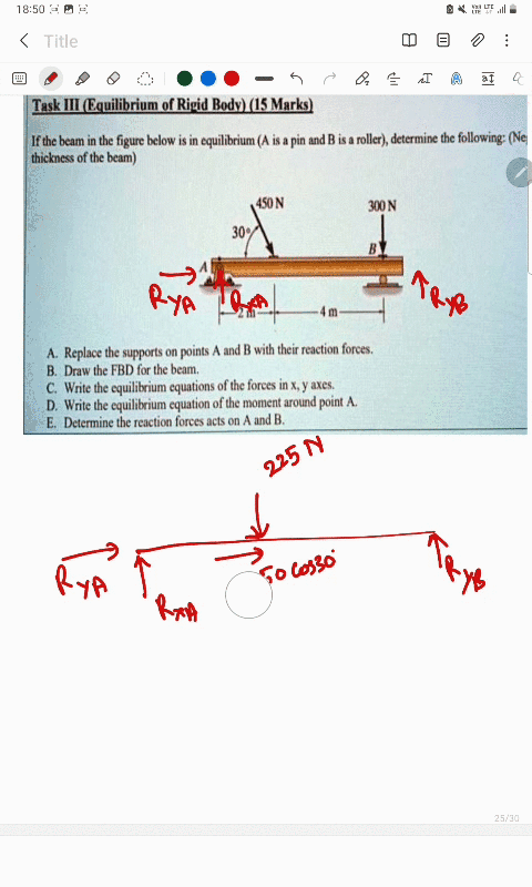 task-i-equilibrium-o-rigid-body-l5-marks-if-the-bcam-in-the-figurc-bclow-is-in-equilibrium-a-is-4-pin-and-b-is-roller-detcrmine-the-following-neglect-the-thickncss-of-the-bcam-4s0-n-300-309-73177