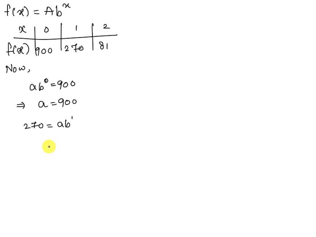 SOLVED: Model the data using an exponential function f(x) = Abx. x 0 1 ...