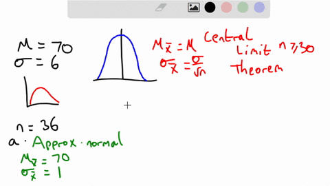 suppose-a-simple-random-sample-of-size-n36-is-obtained-from-a-population-that-is-skewed-right-with-70-and-6-a-describe-the-sampling-distribution-of-x-b-what-is-p-x7195-c-what-is-p-x6765-d-wh-50531