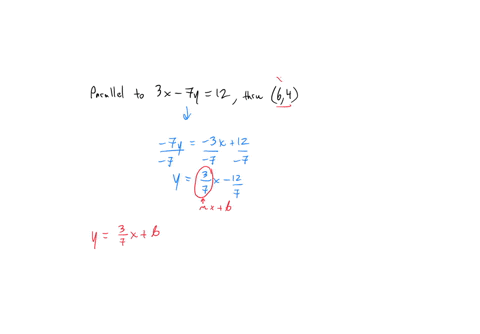 find-the-general-equation-of-a-line-which-is-parallel-to-the-line-3x-7y-12-and-passing-through-the-point-64-44353